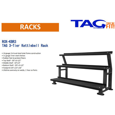TAG Fitness 3-Tier Kettlebell Rack - Black Frame Specifications