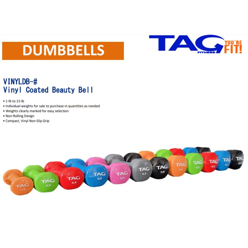 TAG Fitness Vinyl Coated Beauty Bell Dumbbells Specifications