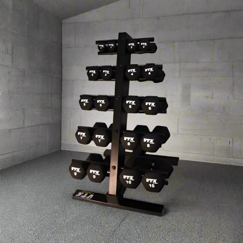 THD-NPAC VTX 1-10lb Black Neoprene Aerobic Dumbbell Set with Compact Rack