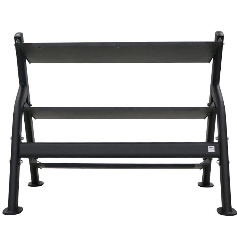 TKO Strength 3-Tier Shelf Dumbbell Rack for Hex Dumbbells - 6235-B Back View Empty