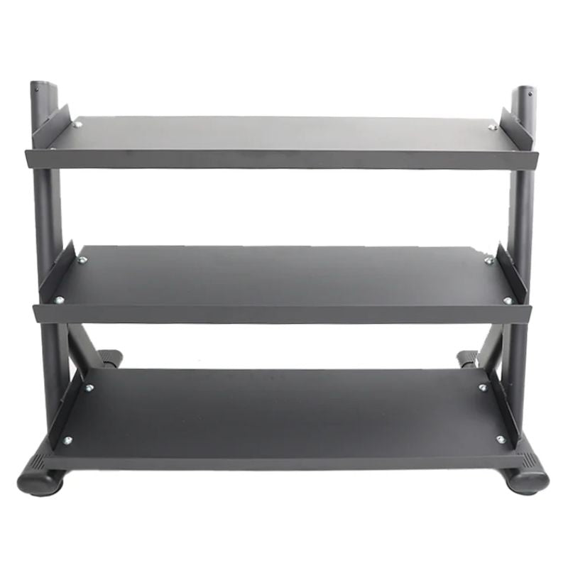 TKO Strength 3-Tier Shelf Dumbbell Rack for Hex Dumbbells - 6235-B Front View Top View