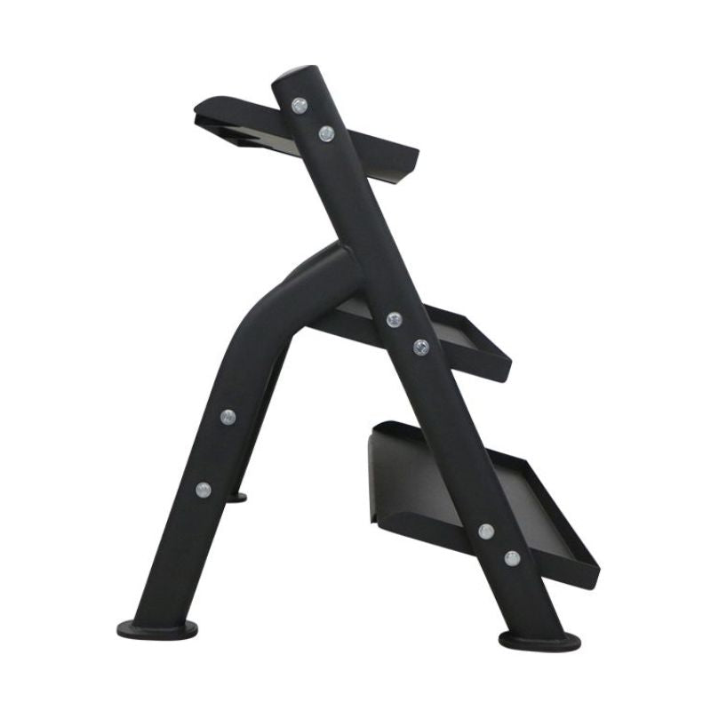 TKO Strength 3-Tier Shelf Dumbbell Rack for Hex Dumbbells - 6235-B Left Side View Without Logo