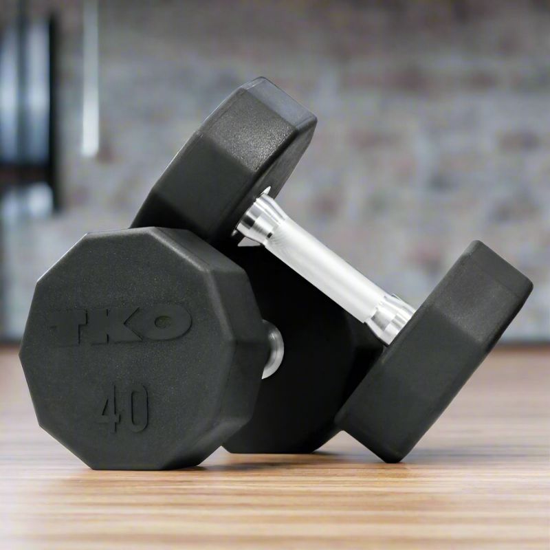 TKO 829TR 10 Sided Pro Rubber Dumbbell Sets 40lb pair inside Gym