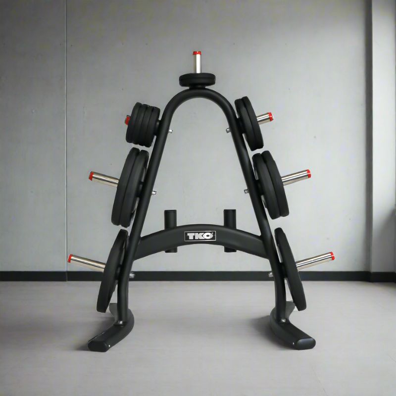 TKO Strength 255lb Rubber Olympic Plate Set with Plate Tree - S843-OR255 Main Display