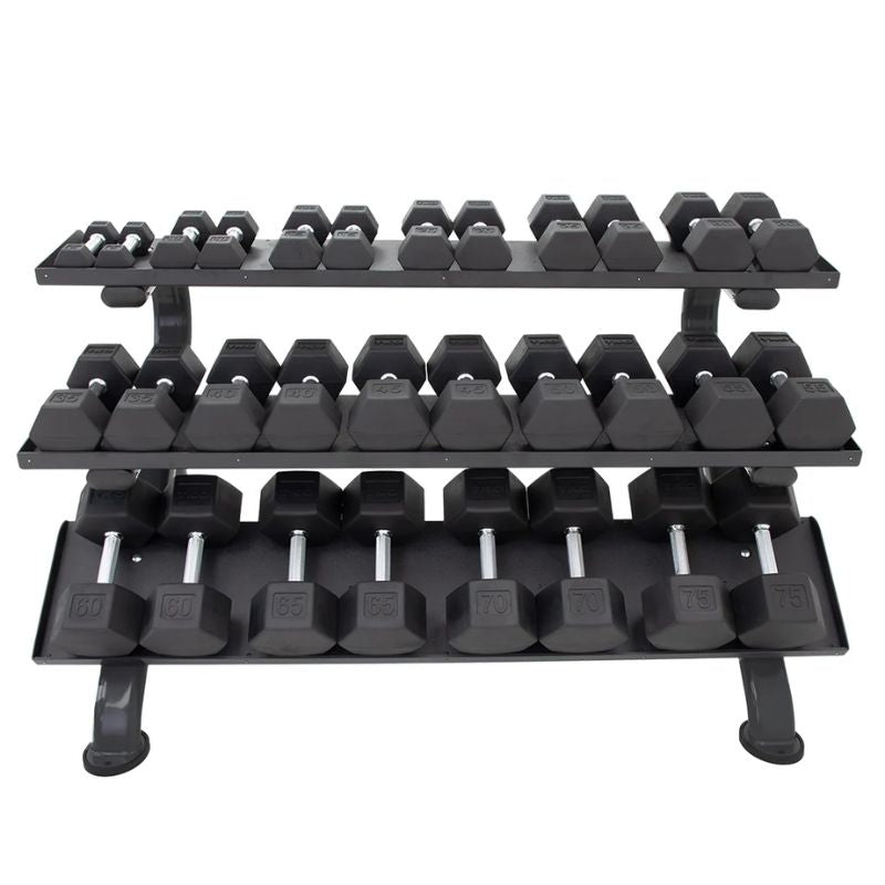 TKO Strength 3-Tier Horizontal Dumbbell Rack - 890HDR-BK With Set of Dumbbells