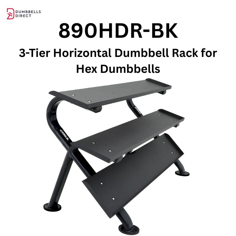 TKO Strength 3-Tier Horizontal Dumbbell Rack for Hex Dumbbells - 890HDR-BK Rack Only