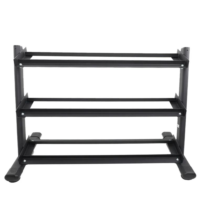TKO Strength 3-Tier Rail Dumbbell Rack for Hex Dumbbells - 6230-B Empty Rack Front View