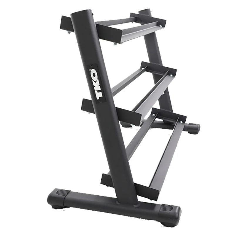 TKO Strength 3-Tier Rail Dumbbell Rack for Hex Dumbbells - 6230-B Empty Rack Front View