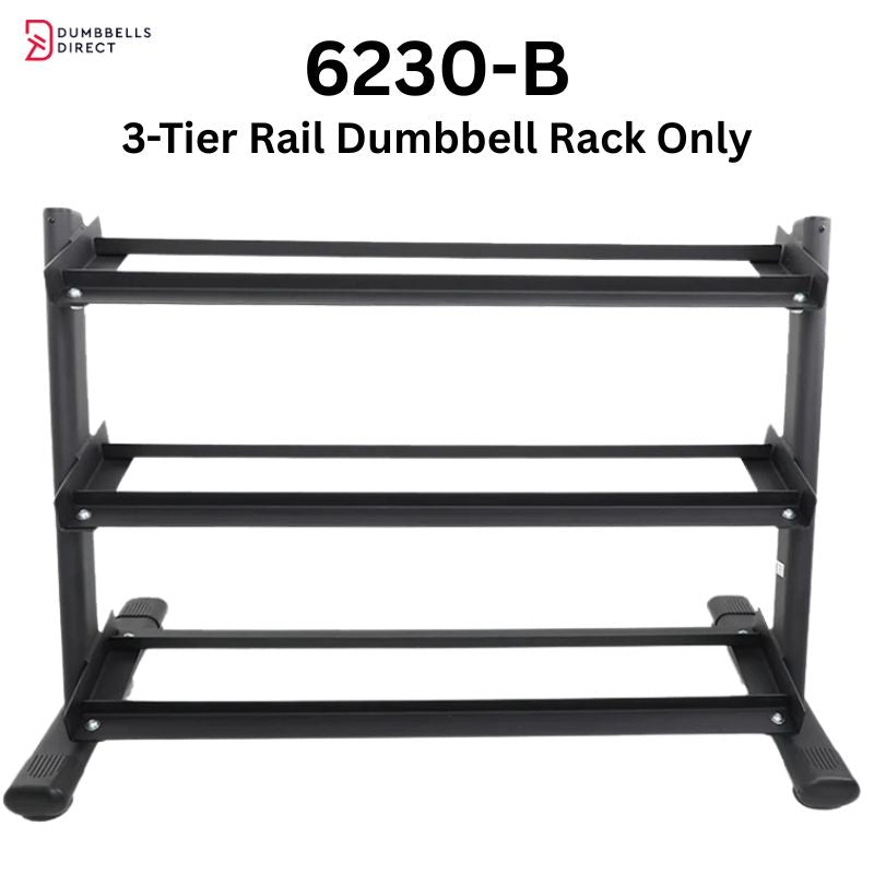 TKO Strength 3-Tier Rail Dumbbell Rack for Hex Dumbbells - 6230-B Rack Only