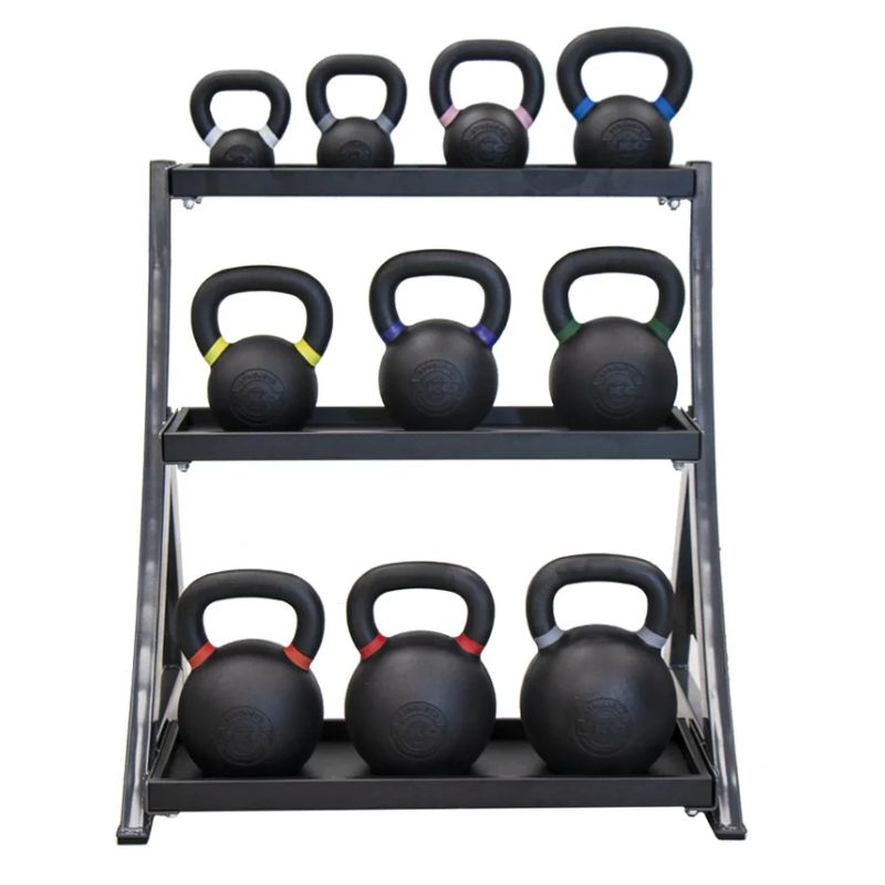 TKO Strength 5-50lb Vinyl Kettlebell Set with 3 Tier Rack - S856-KBV5-50 Gallery 1