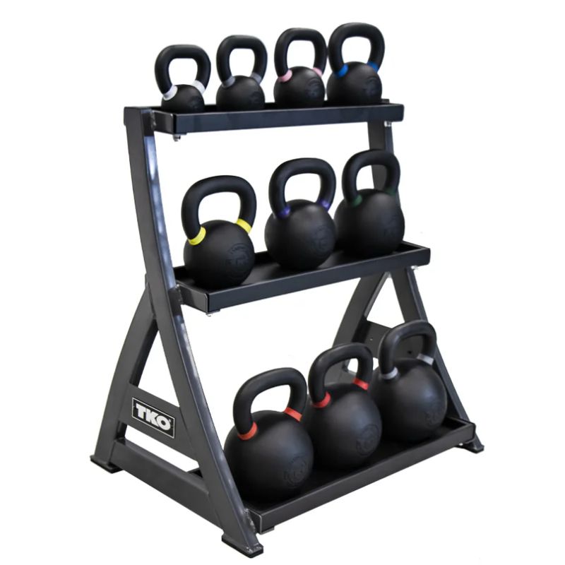 TKO Strength 5-50lb Vinyl Kettlebell Set with 3 Tier Rack - S856-KBV5-50 Gallery 2