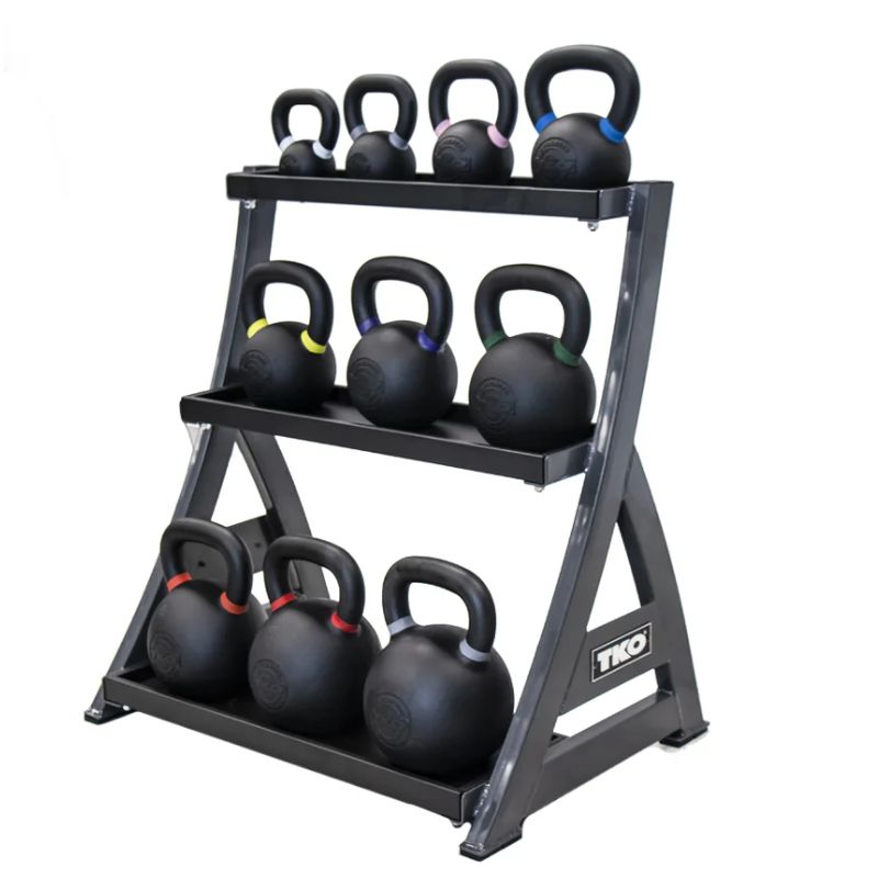 TKO Strength 5-50lb Vinyl Kettlebell Set with 3 Tier Rack - S856-KBV5-50 Gallery 3