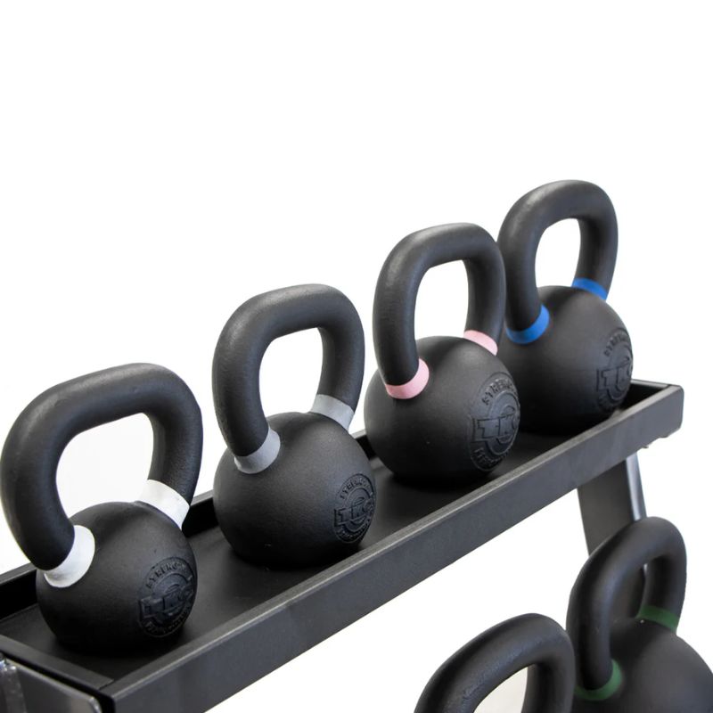 TKO Strength 5-50lb Vinyl Kettlebell Set with 3 Tier Rack - S856-KBV5-50 Gallery 4