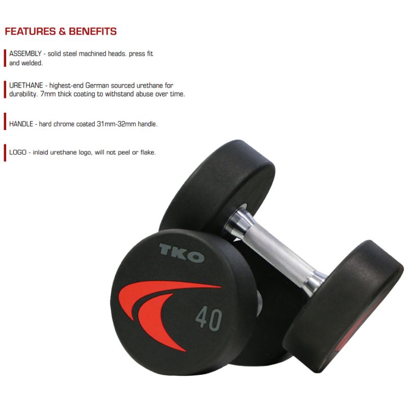 TKO Strength Signature Round Urethane Dumbbell Sets - 830US Features and Benefits