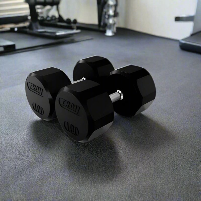 TROY TSD-R 12-Sided Rubber Encased Dumbbells 100lb Pair