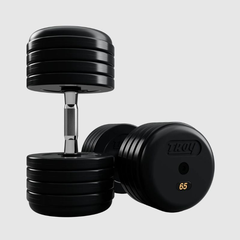 Troy Pro Style Dumbbells - Rubber Encased with Contoured Handle - 65 lb dumbbells