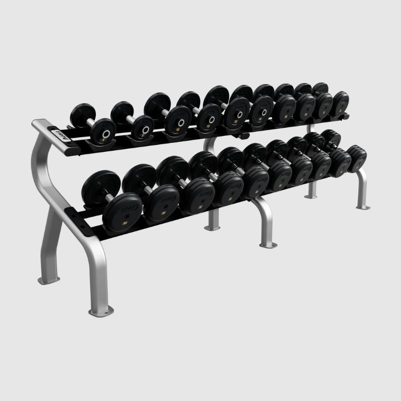 Troy Pro Style Dumbbells - Rubber Encased with Contoured Handle - Dumbbell Set with Racck