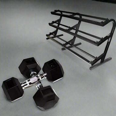 VERTPAC-HDR100 USA Sports by Troy  5-100lb Rubber Encased Hex Dumbbells with Rack