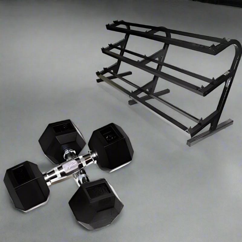 VERTPAC-HDR100 USA Sports by Troy 5-100lb Rubber Encased Hex Dumbbells with Rack