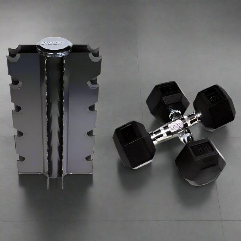 VERTPAC-HDR50G USA Sports by Troy 3-50lb Rubber Hex Dumbbell Set with Vertical Rack