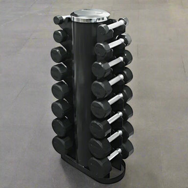 VERTPAC-TSDR25 Troy 3-25lb 12-Sided Rubber Dumbbells Set with Vertical Rack