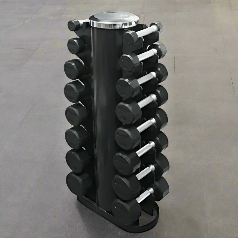 VERTPAC-TSDR25 Troy 3-25lb 12-Sided Rubber Dumbbells Set with Vertical Rack