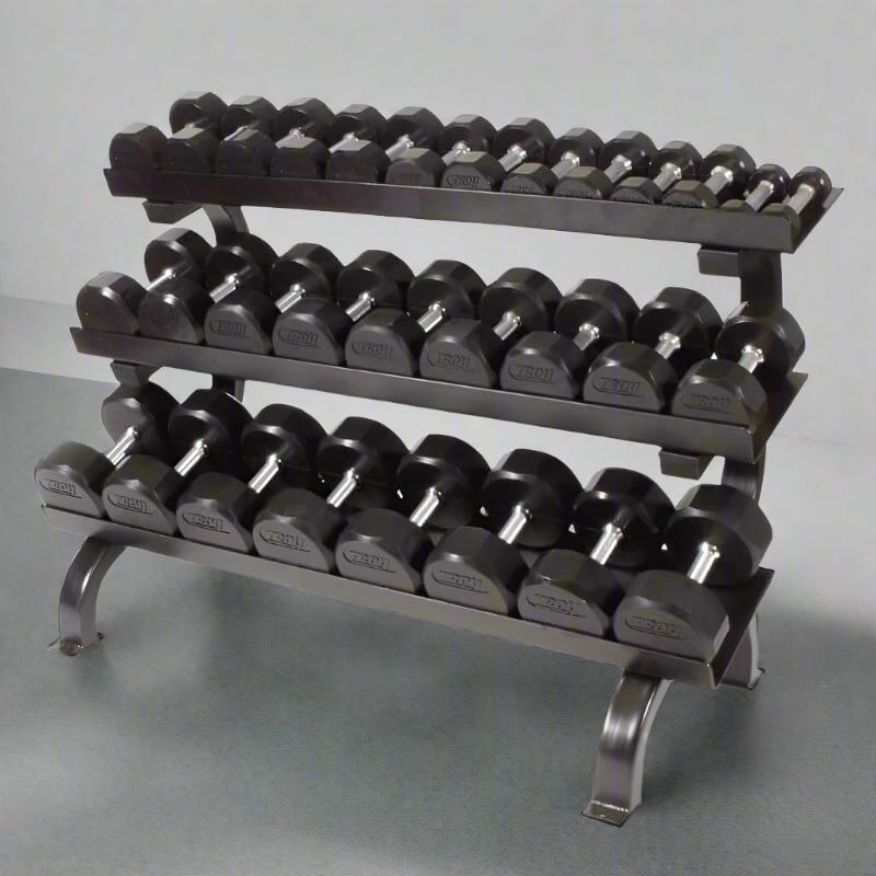 VERTPAC-TSDR75 Troy 12-Sided Rubber Dumbbells 5-75lbs with Horizontal Rack