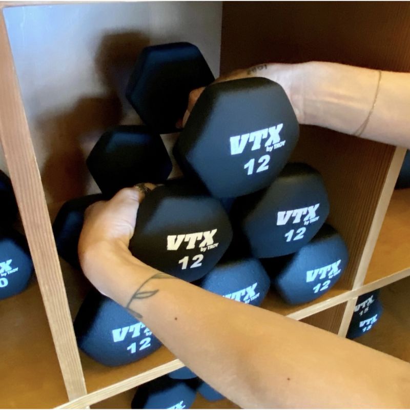 VTX GTD Neoprene Textured Hex Dumbbell Set Inside Fitness Studio
