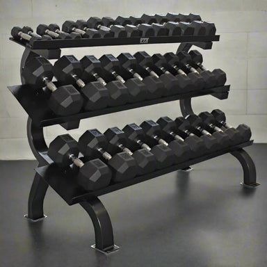VERTPAC-SDR75 VTX by Troy  5-75 lb 8-Sided Rubber Encased Dumbbell Set with 3 Tier Shelf Rack Main