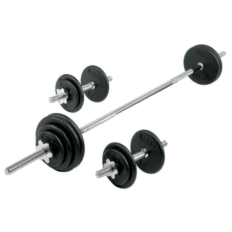 YORK Pro Cast Iron Dumbbell and Barbell Spinlock Set - Black