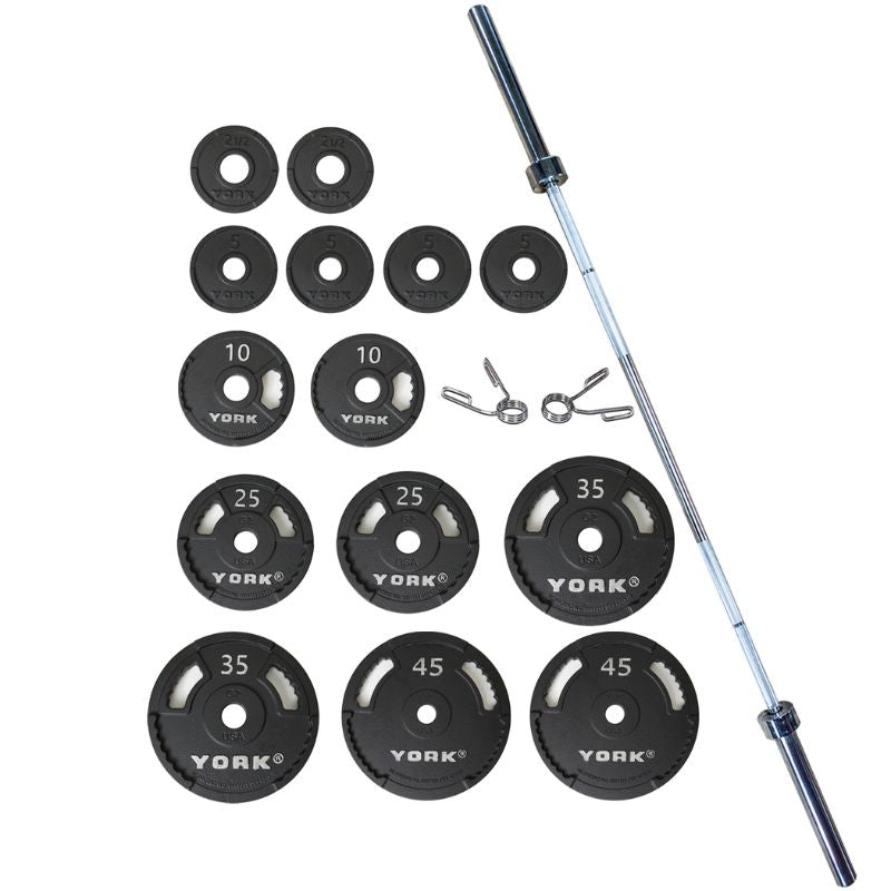 YORK G-2 Dual-Grip 300 lb Cast Iron Olympic Plate Set - 2898 Main Display