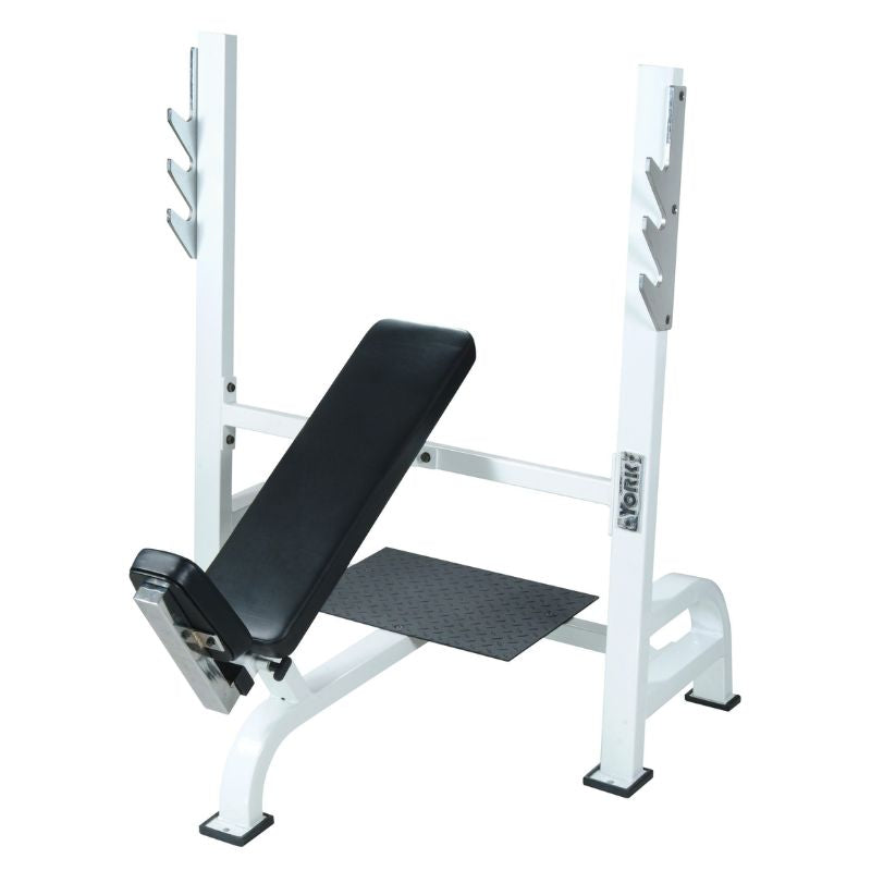 YORK STS Olympic Incline Bench Press with Gun Racks White