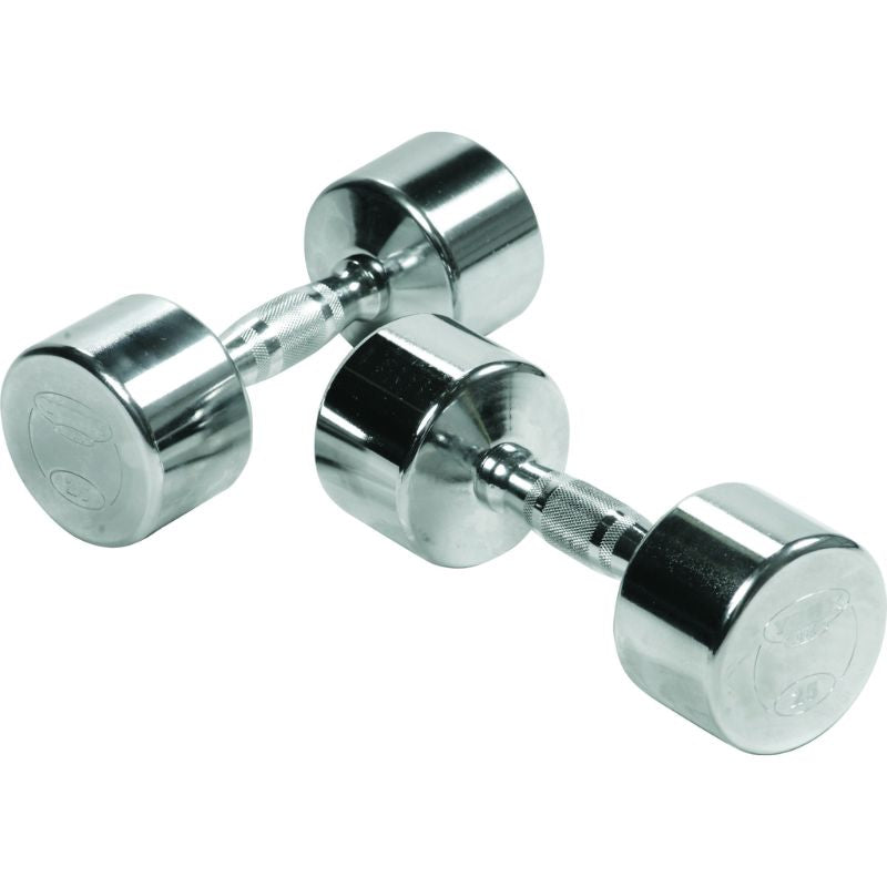 York Professional Chrome Dumbbell w/ Ergo Grip (Solid Steel) 25 lb Dumbbells Pair