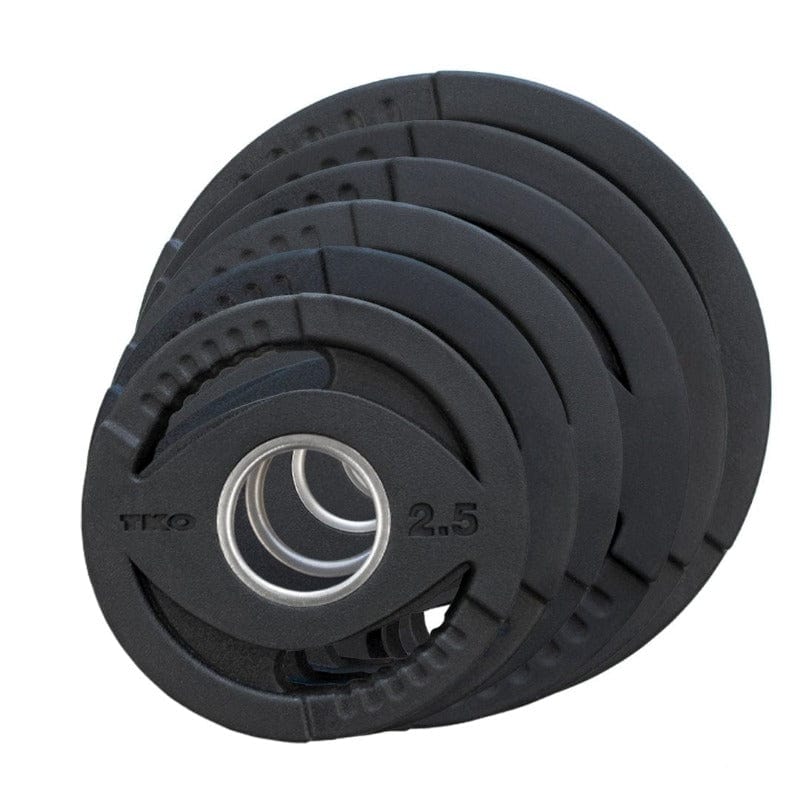 TKO 255Lb Olympic Rubber Plate set w/ Plate Tree, Retail Olympic Bar and Curl Bar | S6205-OR255+BARS Plates Set