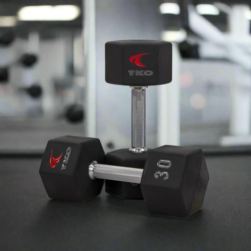 TKO 5-100Lb Urethane Hex Tri-grip Dumbbells w/ 3 tier 891HDR Rack | S891-TXU-E20 30lb
