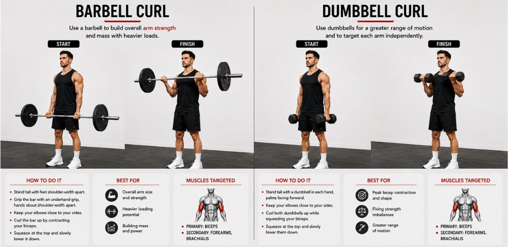 Barbell Curl vs Dumbbell Curl: Which Is Superior for Bicep Growth?