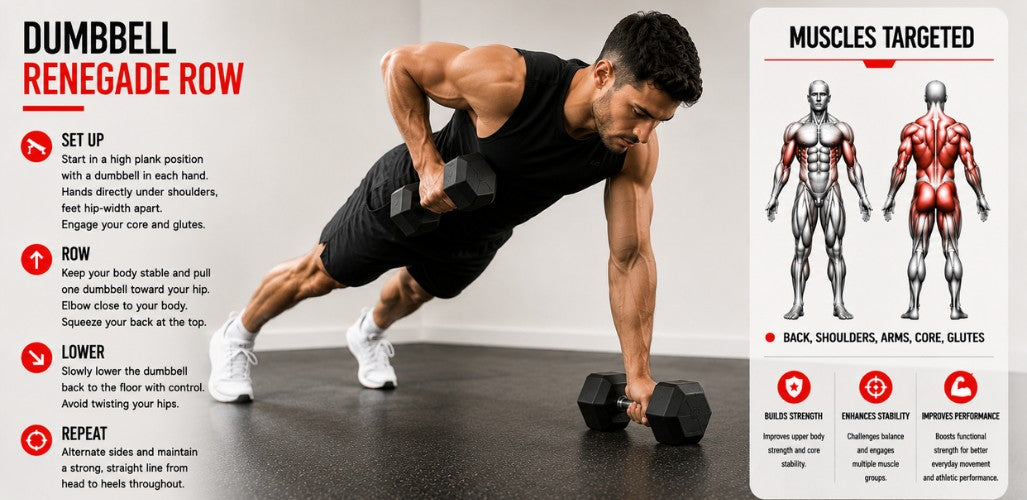 dumbbell bent-over row renegade row correct form with dumbbells