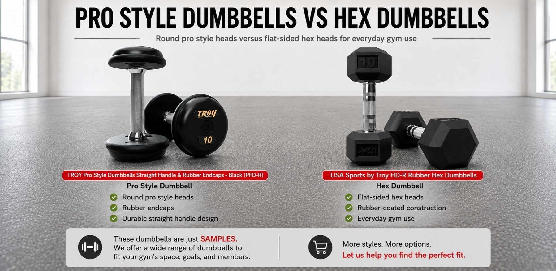 Pro Style Dumbbells vs Hex Dumbbells: Which Is Better for Commercial Gyms?