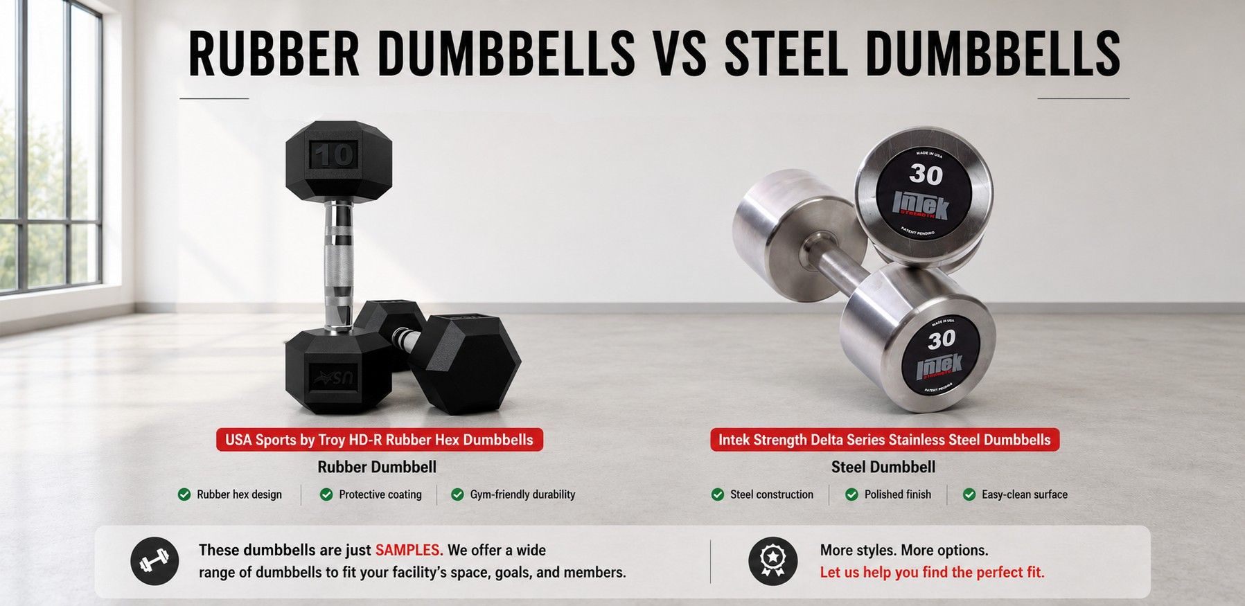 Rubber Dumbbells vs Steel Dumbbells: Which Should Your Facility Buy?