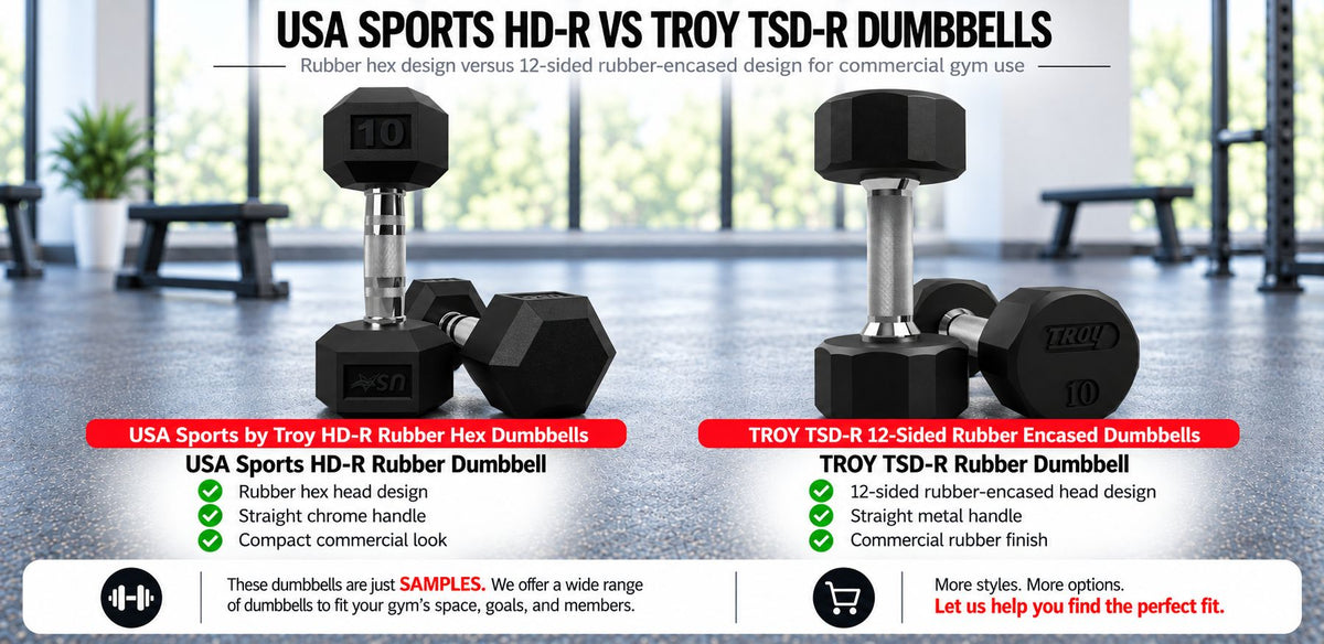 USA Sports HD-R vs TROY TSD-R Dumbbells: Which Rubber Dumbbell Fits Your Gym?