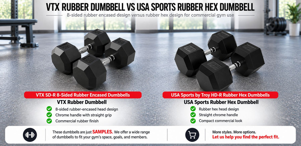 VTX Rubber Dumbbells vs USA Sports Rubber Hex Dumbbells: Which Is Better for Gyms?