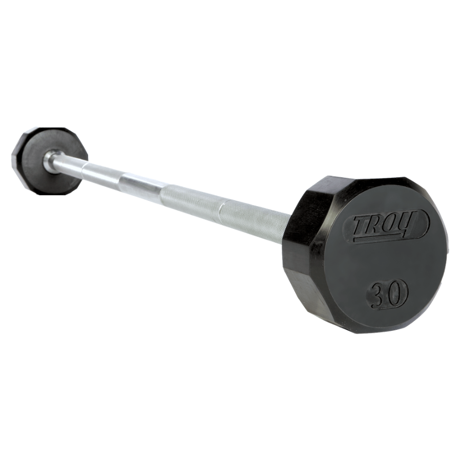 TROY 12-Sided Rubber Straight Barbell Set with Rack 20lbs - 110lbs