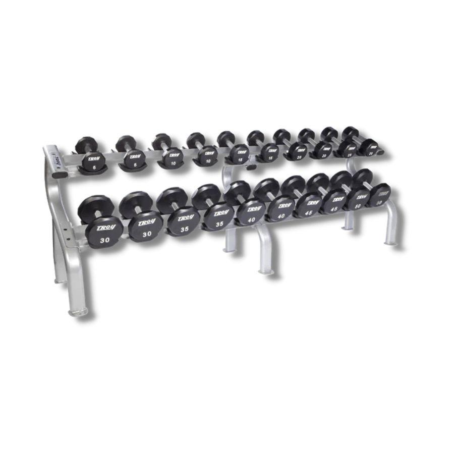 TROY 5-50 lb 12-Sided Urethane Dumbbell Set with Rack COMMPAC-TSDU50