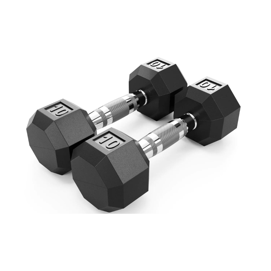 Troy 8-Sided Rubber Encased Dumbbell w/ Chrome Steel Contoured Handle | SD-R 10lb 