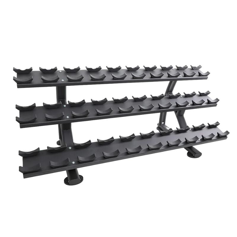15 Pair Signature Dumbbell Saddle Rack Angled View