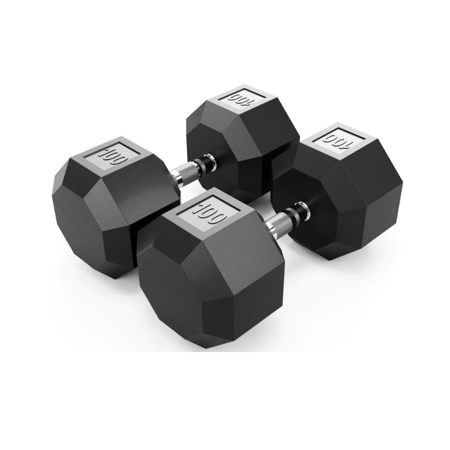 Troy 8-Sided Rubber Encased Dumbbell w/ Chrome Steel Contoured Handle | SD-R 100lb Pair