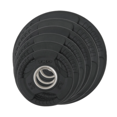 TKO 255lb PVC Tri-Grip Olympic Plate Set w/ Plate Tree and Retail Olympic Bar and Curl Bar	| S6205-OP255+BARS 