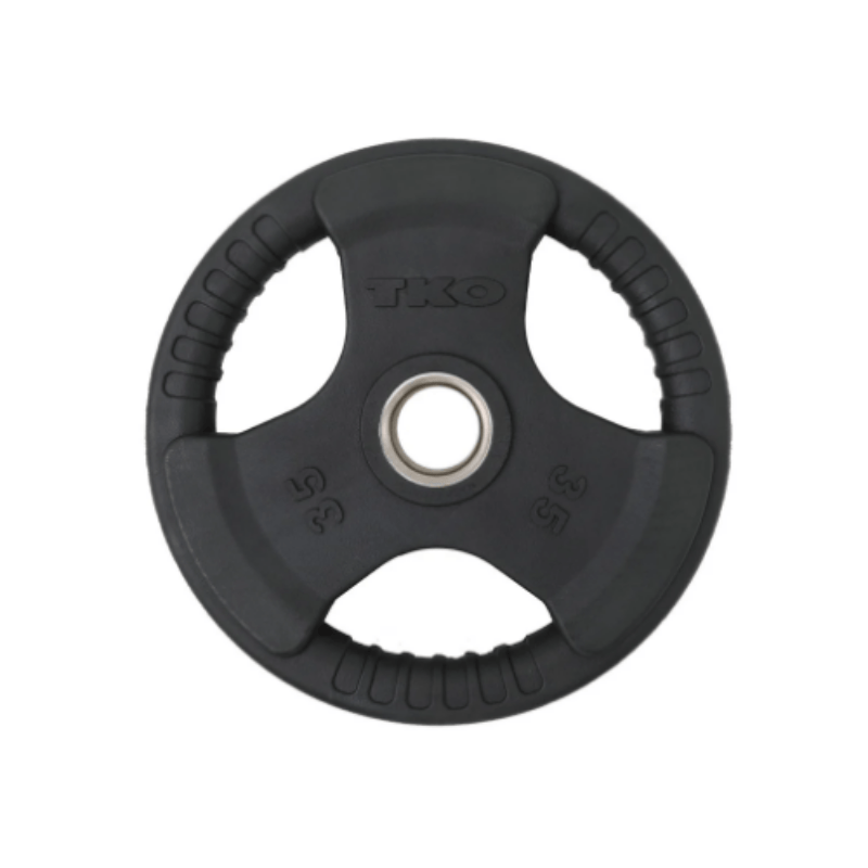 TKO 255lb PVC Tri-Grip Olympic Plate Set w/ Plate Tree and Retail Olympic Bar and Curl Bar | S6205-OP255+BARS 35lb