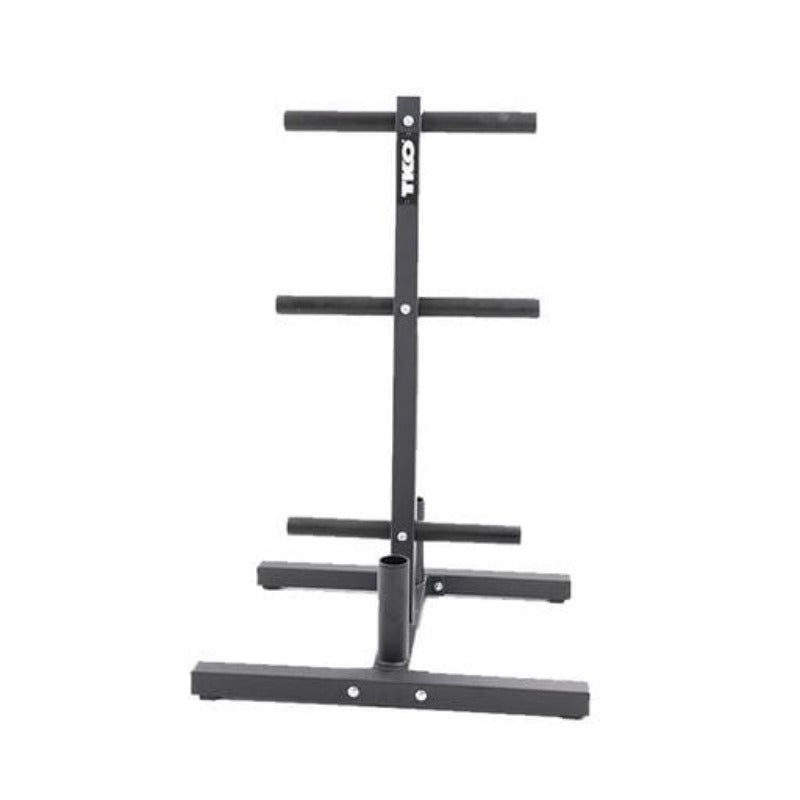 TKO 255Lb Olympic Rubber Plate set w/ Plate Tree, Retail Olympic Bar and Curl Bar | S6205-OR255+BARS Plate Tree