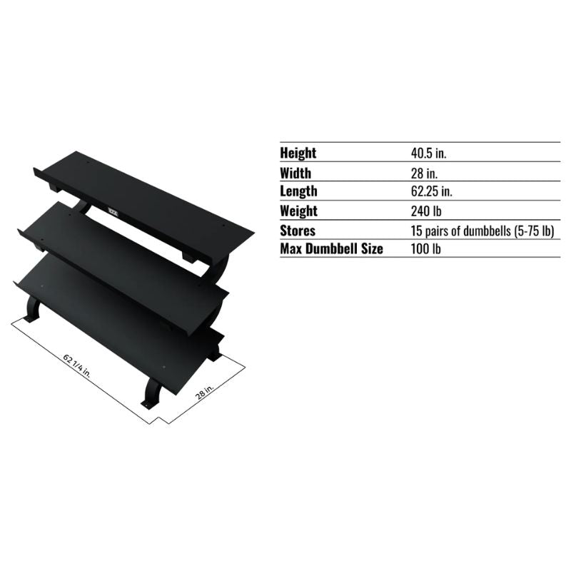 3-Tier Dumbbell Shelf Rack Dimensions and Specifications